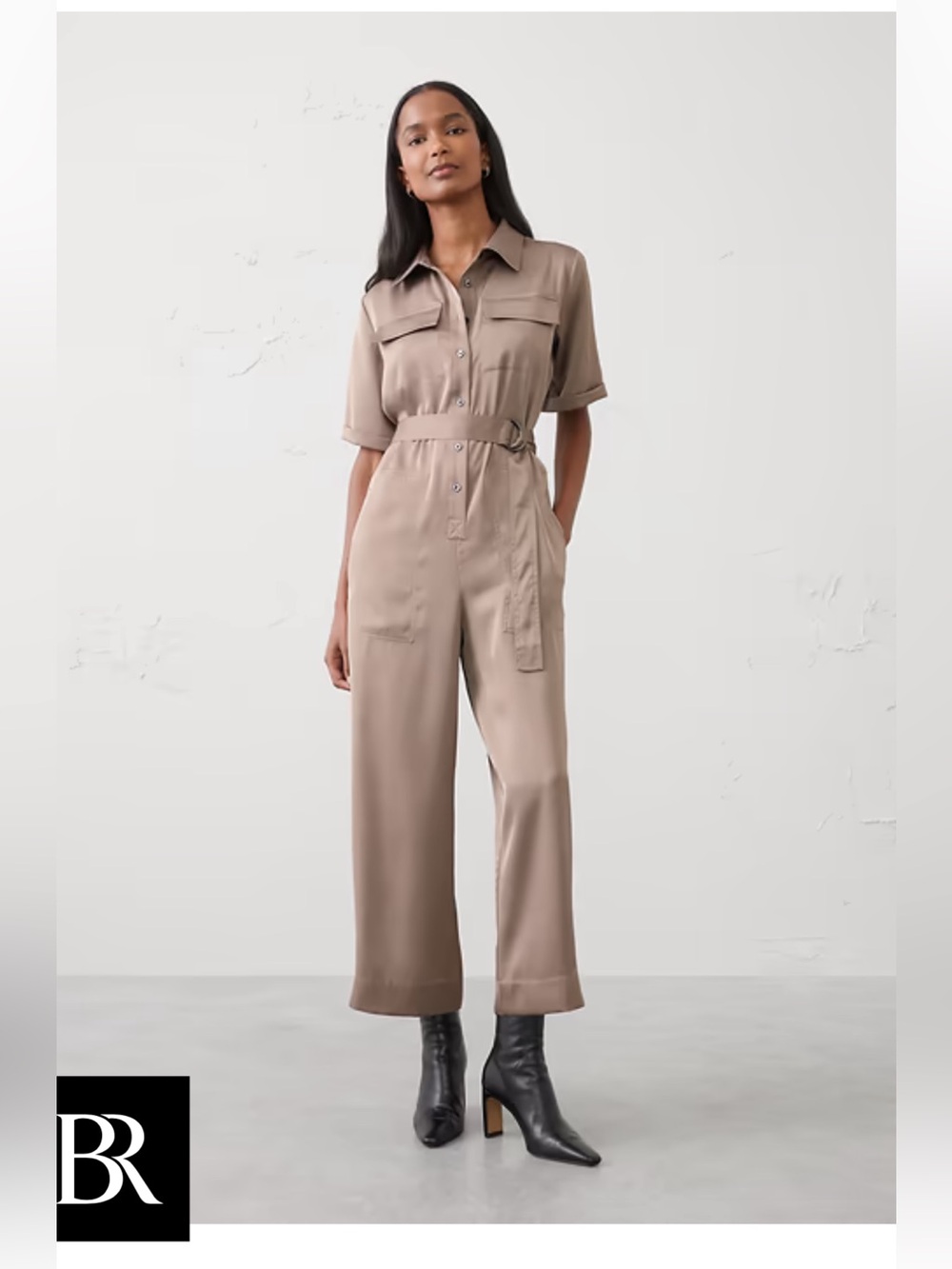 Banana Republic Taupe Utility Belted Wide-Leg Jumpsuit